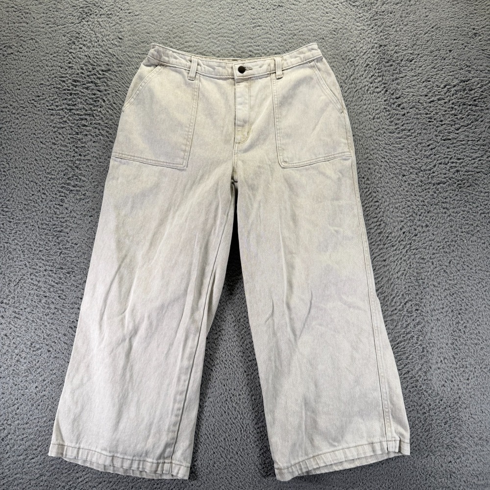 Universal Thread Jeans Women's 10 White Cotton Denim Cropped Workwear Stretch